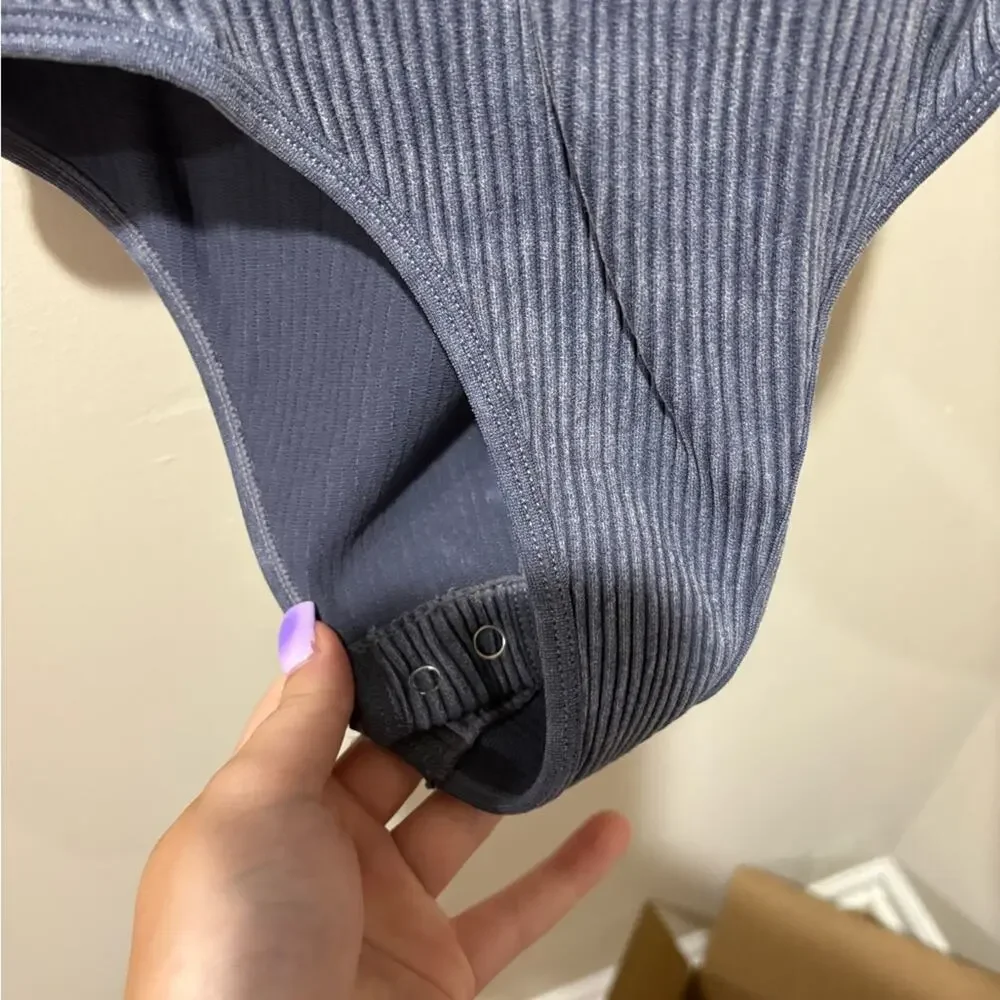 Aura Women's Ribbed Bodysuit - Dark Gray - Picture 3 of 4